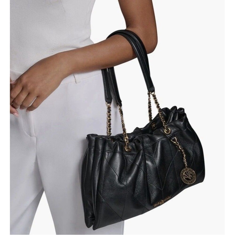 Karl Lagerfeld Paris Amandine Leather Shoulder Bag Black Gold Hardware - Picture 5 of 5